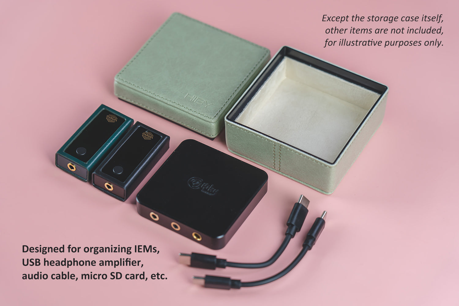 Square leather organizer BX04 for HIFI electronics - green 2